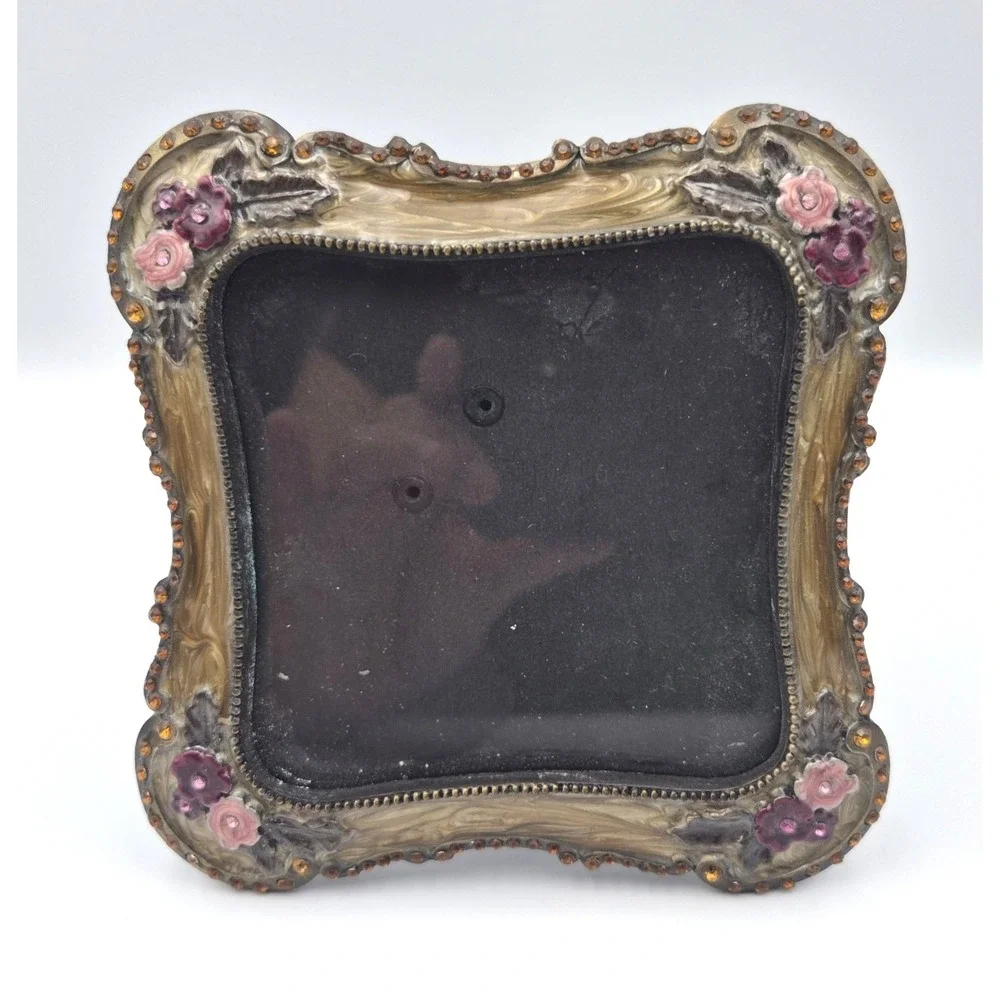 Enamel Frame Rhinestones Art Nouveau Inspired 3.5